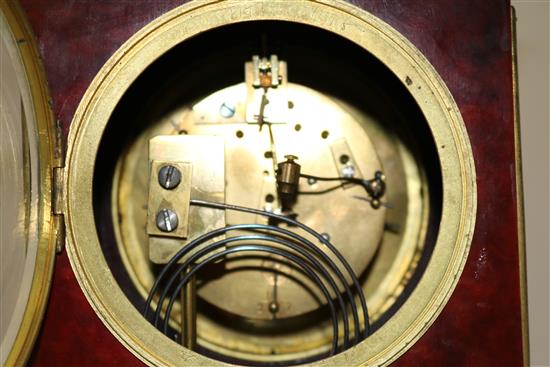 A Victorian ormolu mounted tortoiseshell mantel clock, 11.5in.